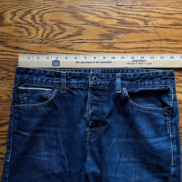 Jack Wills Selvedge Jeans Men 32x27 Dark Wash Blue Button Fly Hipster Cropped - Picture 6 of 11